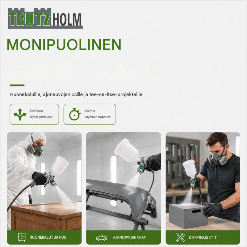 HVLP-ruiskumaalain 3 suutinta, 1,4 1,7 ja 2,0 mm, 600 ml säiliö