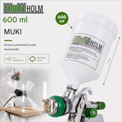 HVLP-ruiskumaalain 3 suutinta, 1,4 1,7 ja 2,0 mm, 600 ml säiliö