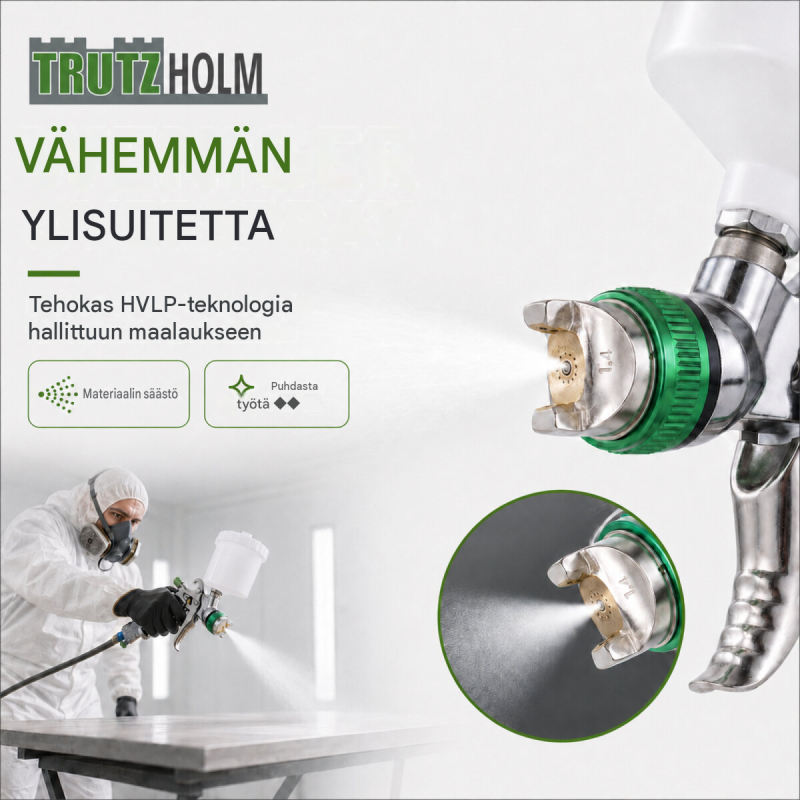 HVLP-ruiskumaalain 3 suutinta, 1,4 1,7 ja 2,0 mm, 600 ml säiliö