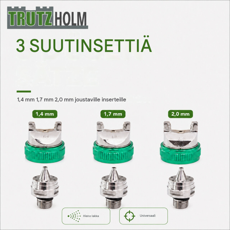 HVLP-ruiskumaalain 3 suutinta, 1,4 1,7 ja 2,0 mm, 600 ml säiliö
