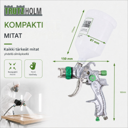 HVLP-ruiskumaalain 3 suutinta, 1,4 1,7 ja 2,0 mm, 600 ml säiliö