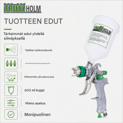HVLP-ruiskumaalain 3 suutinta, 1,4 1,7 ja 2,0 mm, 600 ml säiliö