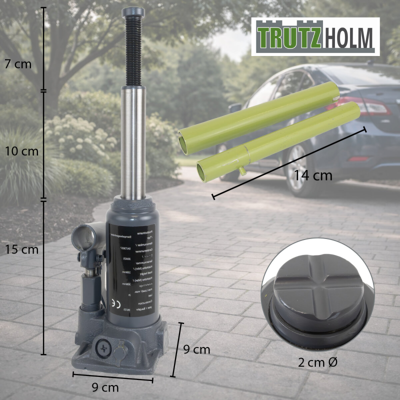 Hydraulinen pullotunkki 2 t, 158–308 mm, 9 x 9 x 15 cm