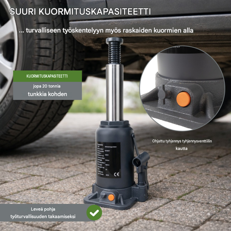 Hydraulinen pullotunkki 20 t, 224–449 mm, teräs