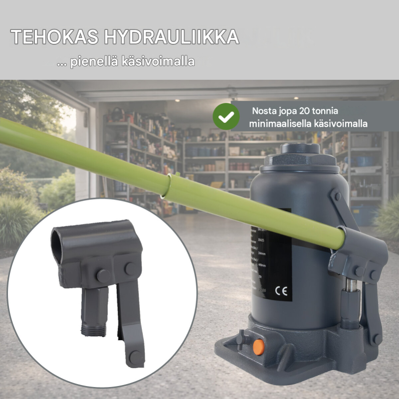 Hydraulinen pullotunkki 20 t, 224–449 mm, teräs