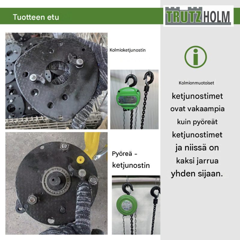 Ketjunostin 2000 kg, 3 m nostokorkeus, kaksinkertainen jarru