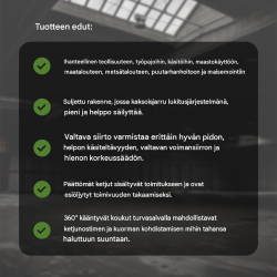 Ketjutalja 3000 kg, 3 m, kaksoisjarru, kääntyvät koukut