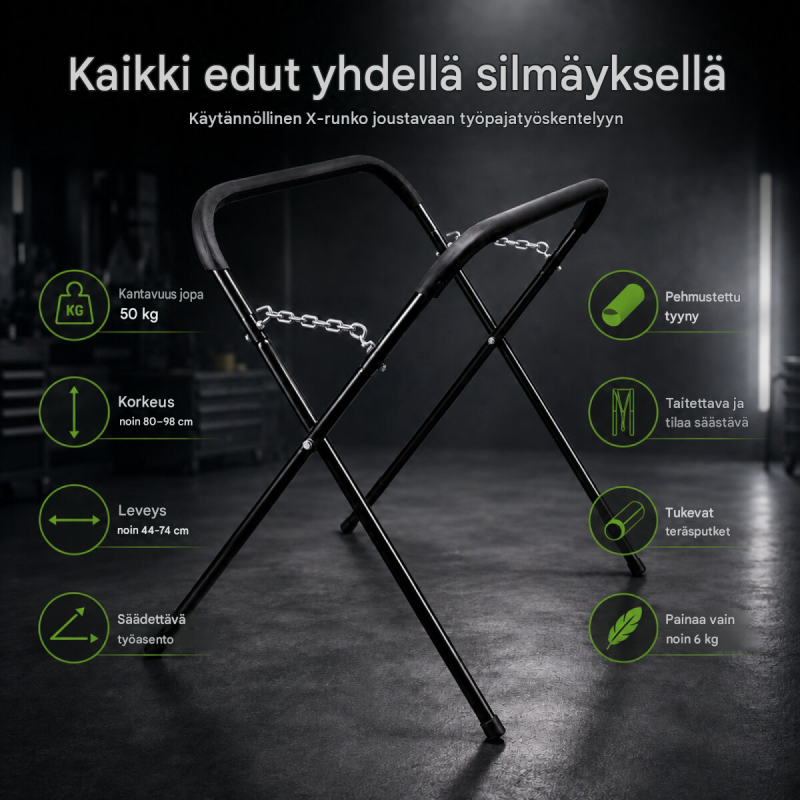 TrutzHolm® X-mallinen maalaus- ja asennusteline, säädettävä, 50 kg