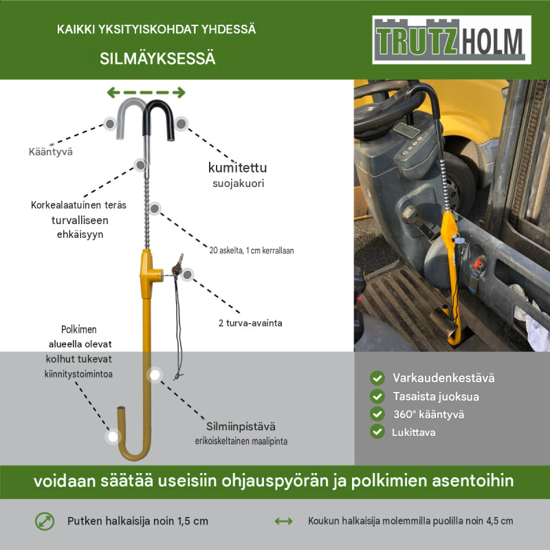 Ohjauspyörän lukko 56,5–75,5 cm, karkaistu teräs, keltainen, 2 avainta