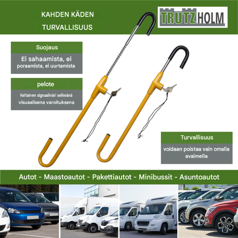 Ohjauspyörän lukko 56,5–75,5 cm, karkaistu teräs, keltainen, 2 avainta