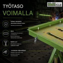 TRUTZHOLM hitsauspöytä 150 kg, taitettava, säädettävä 77,5–92,5 cm, 0–90°, 32643