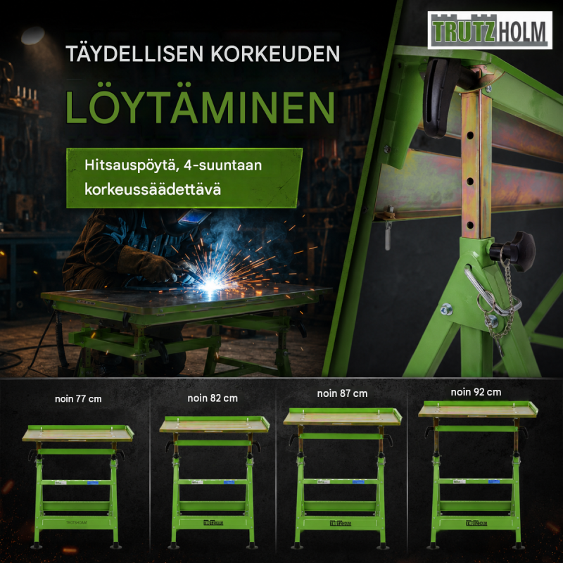 TRUTZHOLM hitsauspöytä 150 kg, taitettava, säädettävä 77,5–92,5 cm, 0–90°, 32643