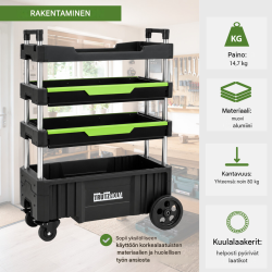 TRUTZHOLM kokoontaitettava työkalukärry 67,5 x 40 x 95 cm, 80 kg, 4 tasoa