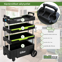 TRUTZHOLM kokoontaitettava työkalukärry 67,5 x 40 x 95 cm, 80 kg, 4 tasoa