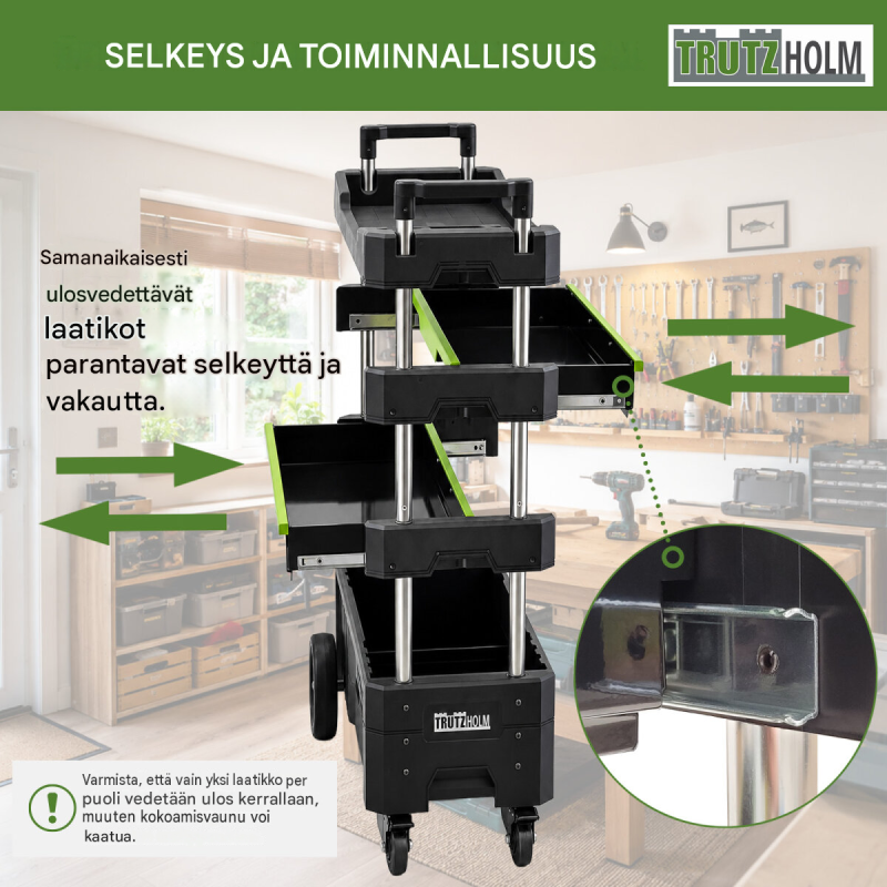 TRUTZHOLM kokoontaitettava työkalukärry 67,5 x 40 x 95 cm, 80 kg, 4 tasoa