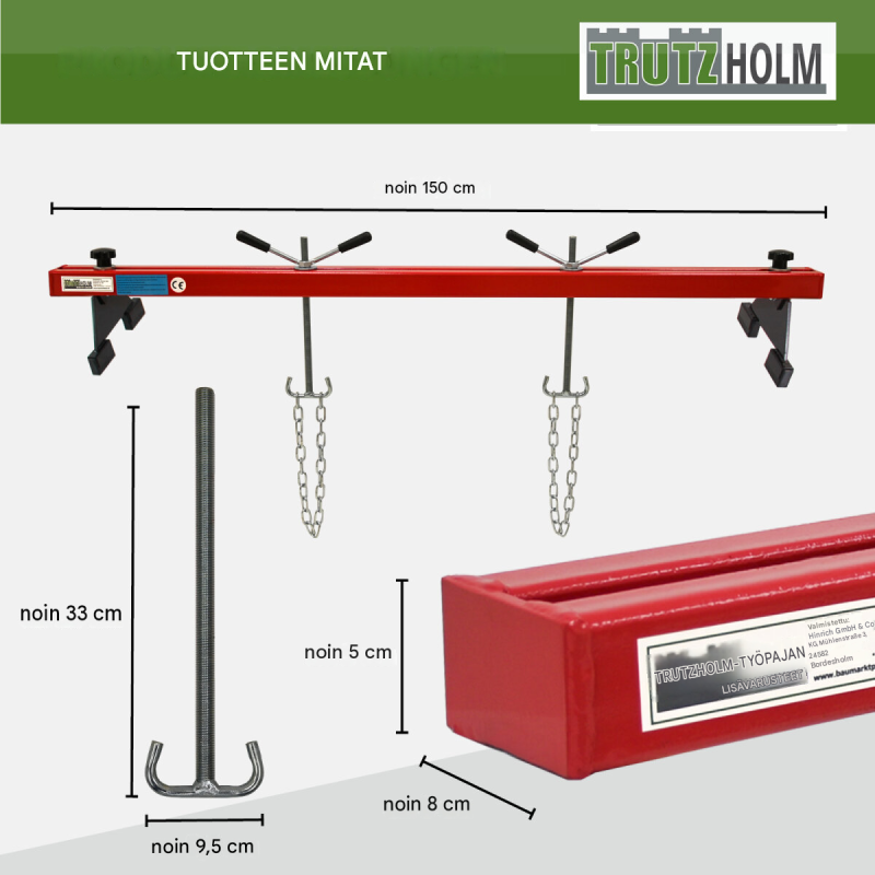TRUTZHOLM-moottorisilta 500 kg, teräs, portaattomasti säädettävä korkeus