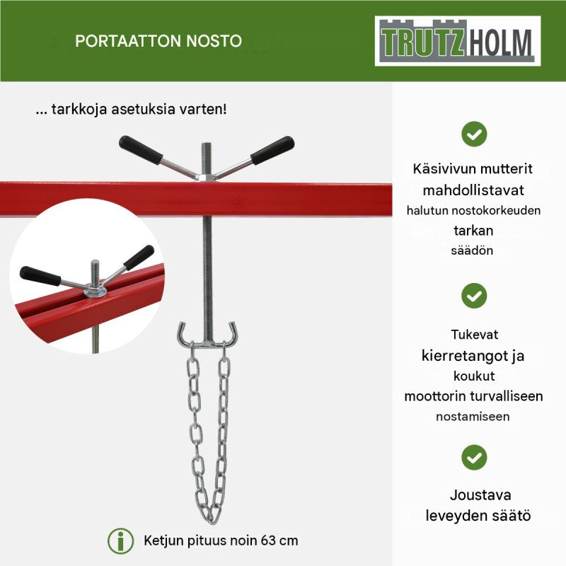 TRUTZHOLM-moottorisilta 500 kg, teräs, portaattomasti säädettävä korkeus