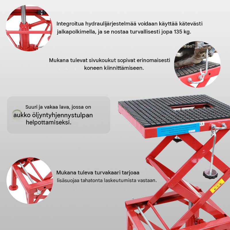 Moottoripyöränostin 135 kg, 34–87 cm, hydraulinen, Enduro ja MotoCross
