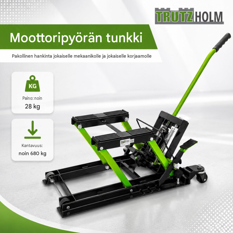 Hydraulinen moottoripyöränostin 680 kg, 120–380 mm, ATV ja Quad
