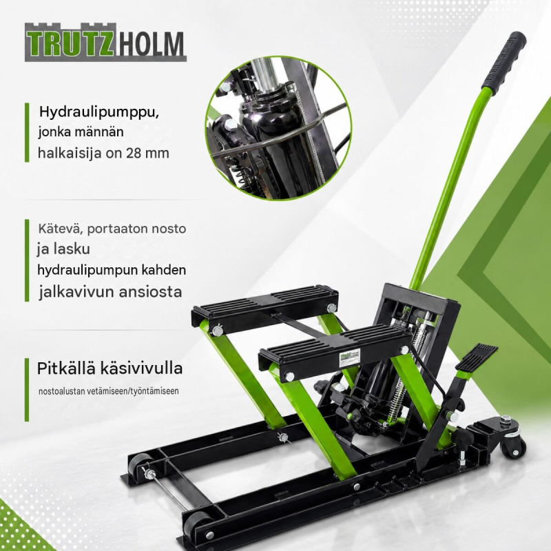 Hydraulinen moottoripyöränostin 680 kg, 120–380 mm, ATV ja Quad