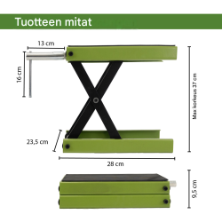 TRUTZHOLM-moottoripyöränostin 500 kg, teräs, enimmäisnostokorkeus 370 mm, vihreä