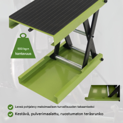 TRUTZHOLM-moottoripyöränostin 500 kg, teräs, enimmäisnostokorkeus 370 mm, vihreä