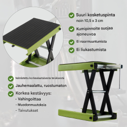 TRUTZHOLM-moottoripyöränostin 500 kg, teräs, enimmäisnostokorkeus 370 mm, vihreä