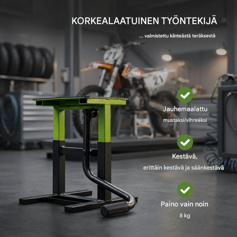 TRUTZHOLM moottoripyöränostin 150 kg, teräs, 299–400 mm, musta / vihreä