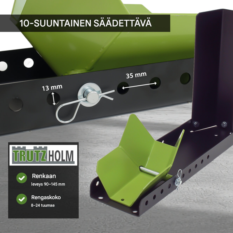 TRUTZHOLM moottoripyöräkiila, 10-portainen säätö, 8–24 tuumaa, 90–145 mm, 450 kg, musta/vihreä