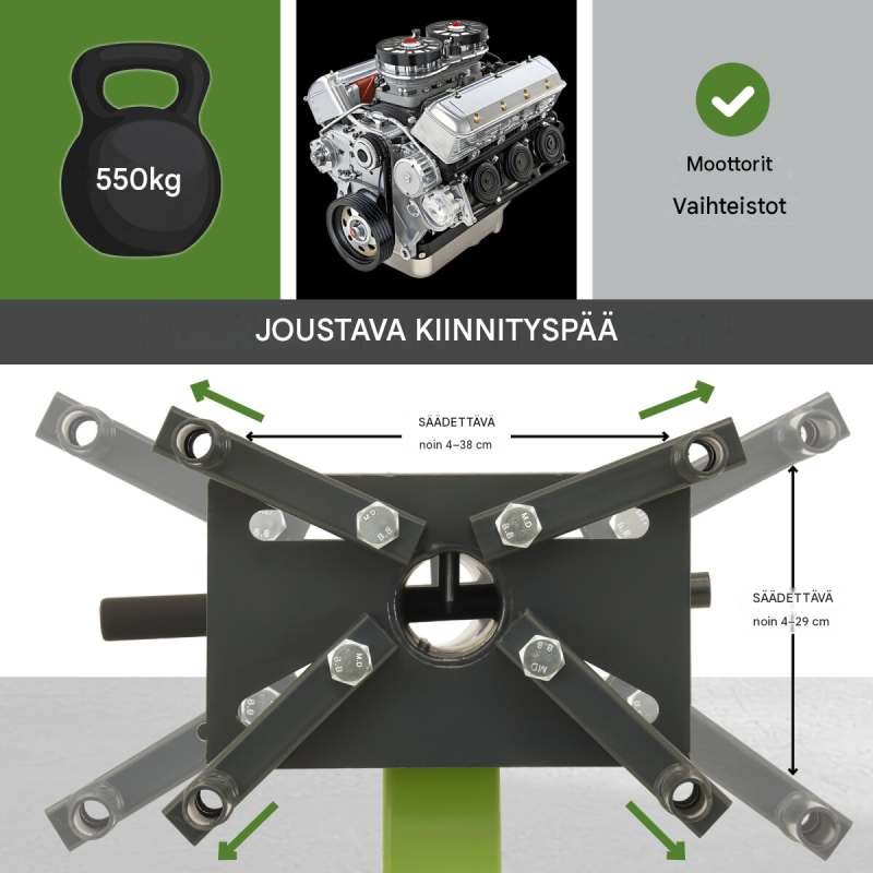 TRUTZHOLM-moottoriteline 550 kg, 360° kääntyvä asennuspää, 4 pyörää, vihreä
