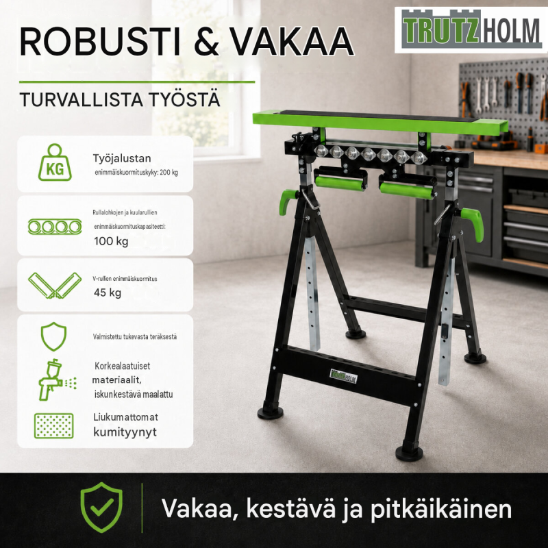 TRUTZHOLM 4-in-1-työjalka, korkeussäädettävä ja taitettava, 200 kg