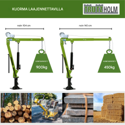 TRUTZHOLM Pickup-nosturi 900 kg, 360°, hydraulinen, vaijerivinssi 725 cm, säädettävä nostopuomi, 7091