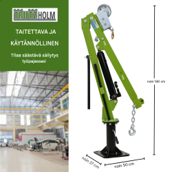TRUTZHOLM Pickup-nosturi 900 kg, 360°, hydraulinen, vaijerivinssi 725 cm, säädettävä nostopuomi, 7091