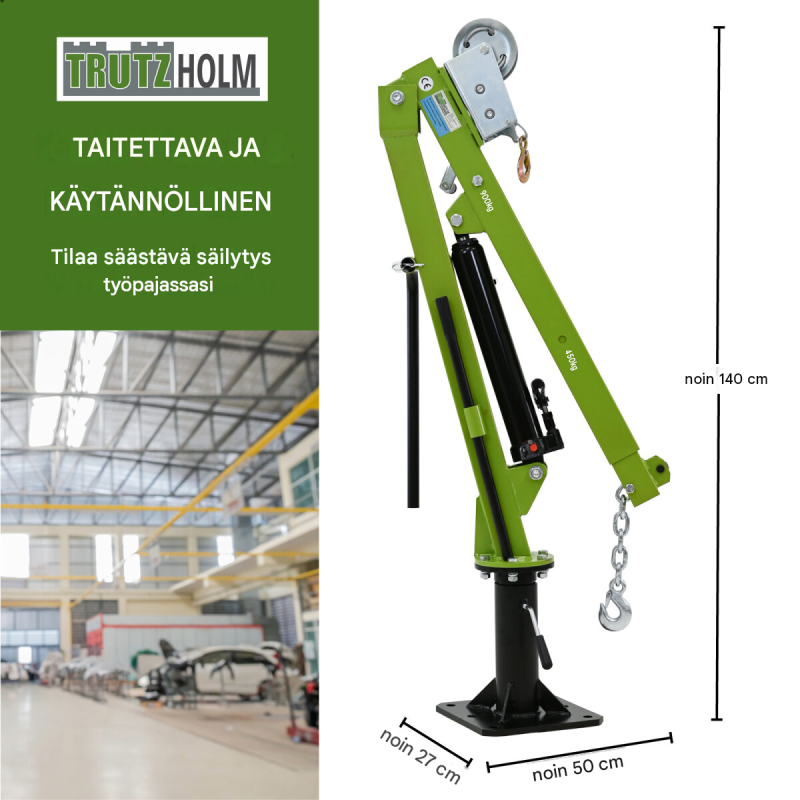 TRUTZHOLM Pickup-nosturi 900 kg, 360°, hydraulinen, vaijerivinssi 725 cm, säädettävä nostopuomi, 7091