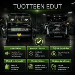 TRUTZHOLM TH-fk9l hiljainen kompressori 900 W, 9 l, 8 bar, tarvikkeilla
