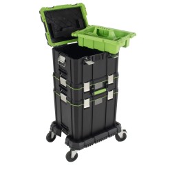 Modulaarinen työkalulaatikkosarja 3 laatikkoa rollbrett kantavuus 100 kg musta ja vihreä