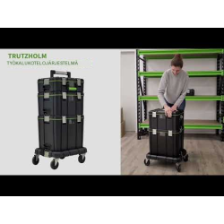 Modulaarinen työkalulaatikkosarja 3 laatikkoa, rollbrett, kantavuus 100 kg, musta ja vihreä