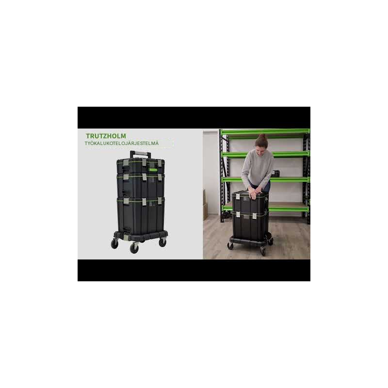 Modulaarinen työkalulaatikkosarja 3 laatikkoa, rollbrett, kantavuus 100 kg, musta ja vihreä