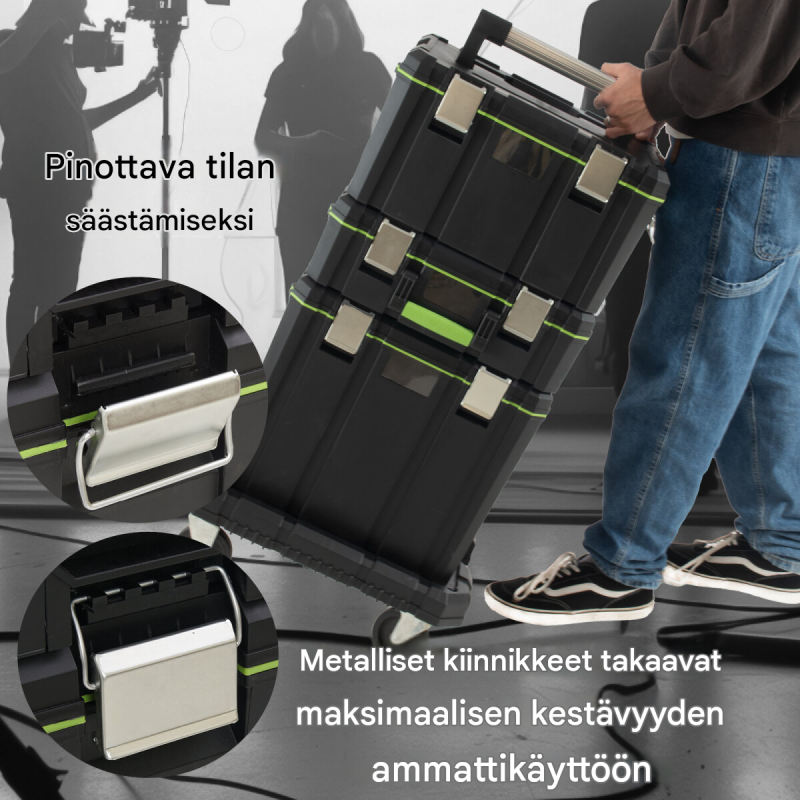 Modulaarinen työkalulaatikkosarja 3 laatikkoa, rollbrett, kantavuus 100 kg, musta ja vihreä