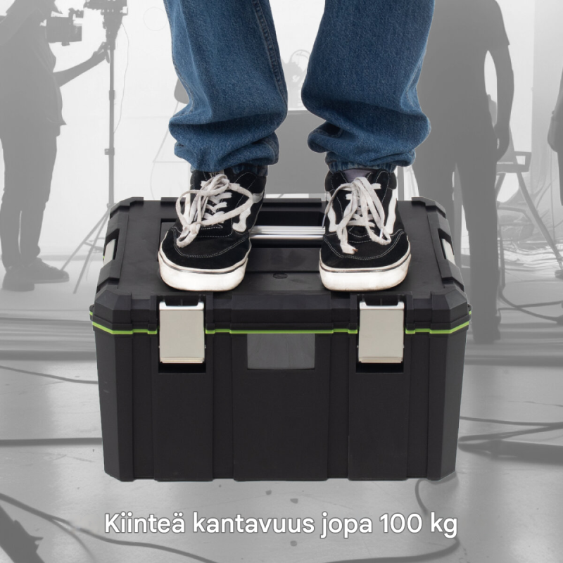 Modulaarinen työkalulaatikkosarja 3 laatikkoa, rollbrett, kantavuus 100 kg, musta ja vihreä