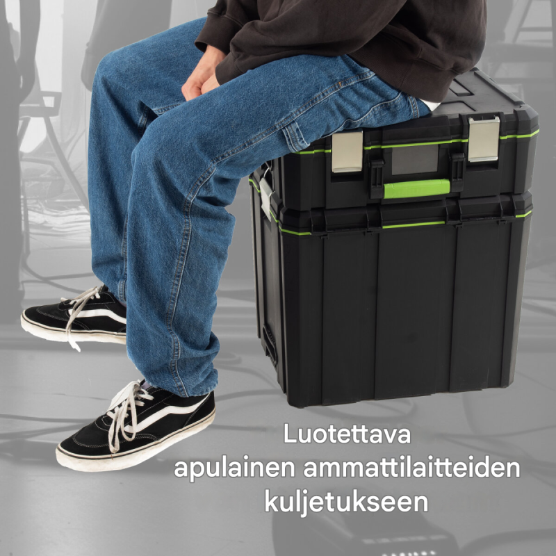 Modulaarinen työkalulaatikkosarja 3 laatikkoa, rollbrett, kantavuus 100 kg, musta ja vihreä
