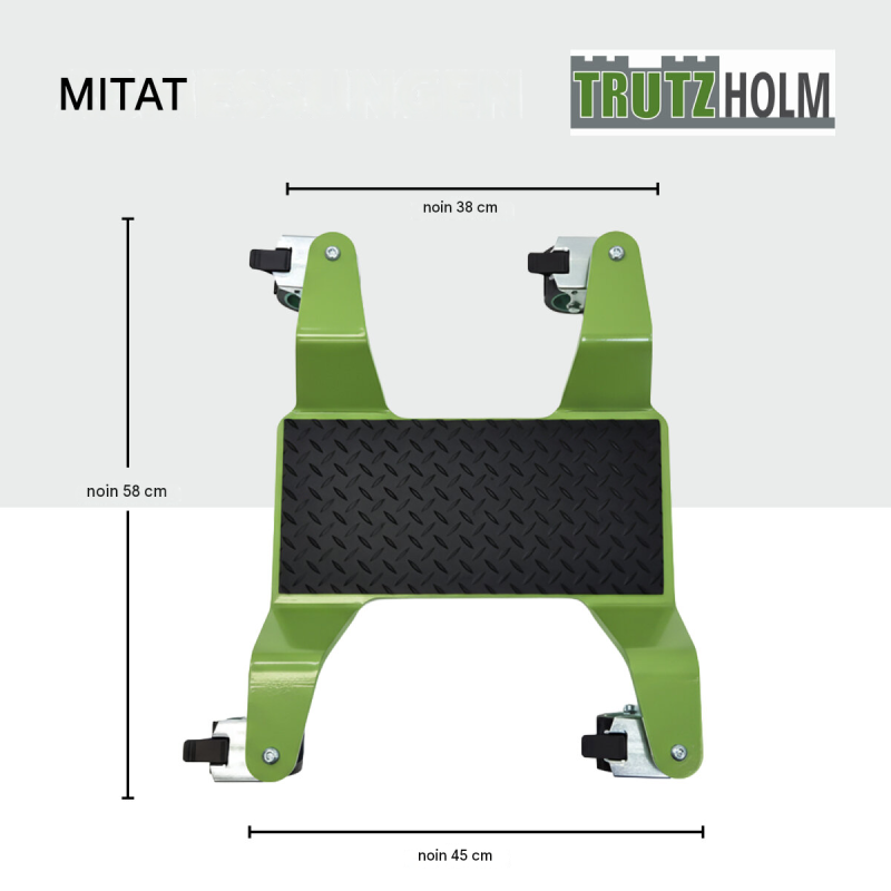 TRUTZHOLM moottoripyörän siirtoteline 450 kg, vihreä, 360° pyörät, 24 mm alusta
