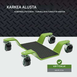 TRUTZHOLM moottoripyörän siirtoteline 450 kg, vihreä, 360° pyörät, 24 mm alusta