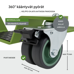 TRUTZHOLM moottoripyörän siirtoteline 450 kg, vihreä, 360° pyörät, 24 mm alusta