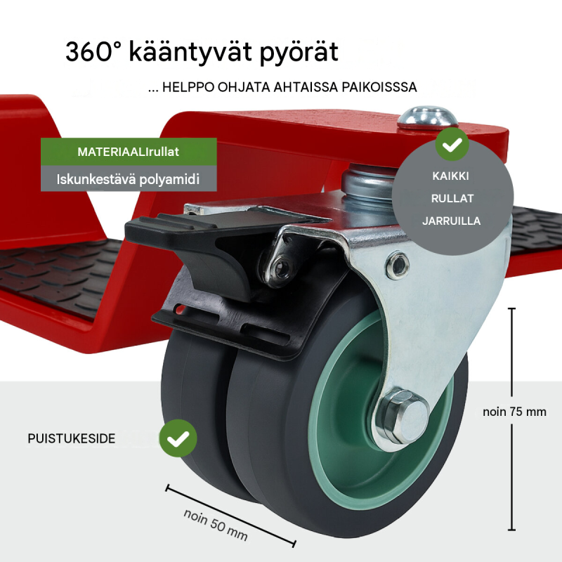TRUTZHOLM moottoripyörän siirtotaso 450 kg, punainen, 360° kääntyvät rullat