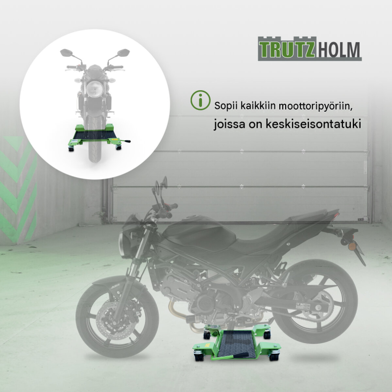 Moottoripyörän siirtolava 54 x 19 cm, vihreä, teräs, 250 kg
