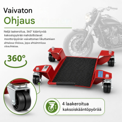 Moottoripyörän siirtelyalusta 250 kg, punainen, 54 x 19 cm, 360° kaksoispyörät