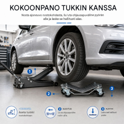 Auton siirtorullat 2 kpl, 680 kg/kpl, V-muoto, 300 mm renkaan leveydelle