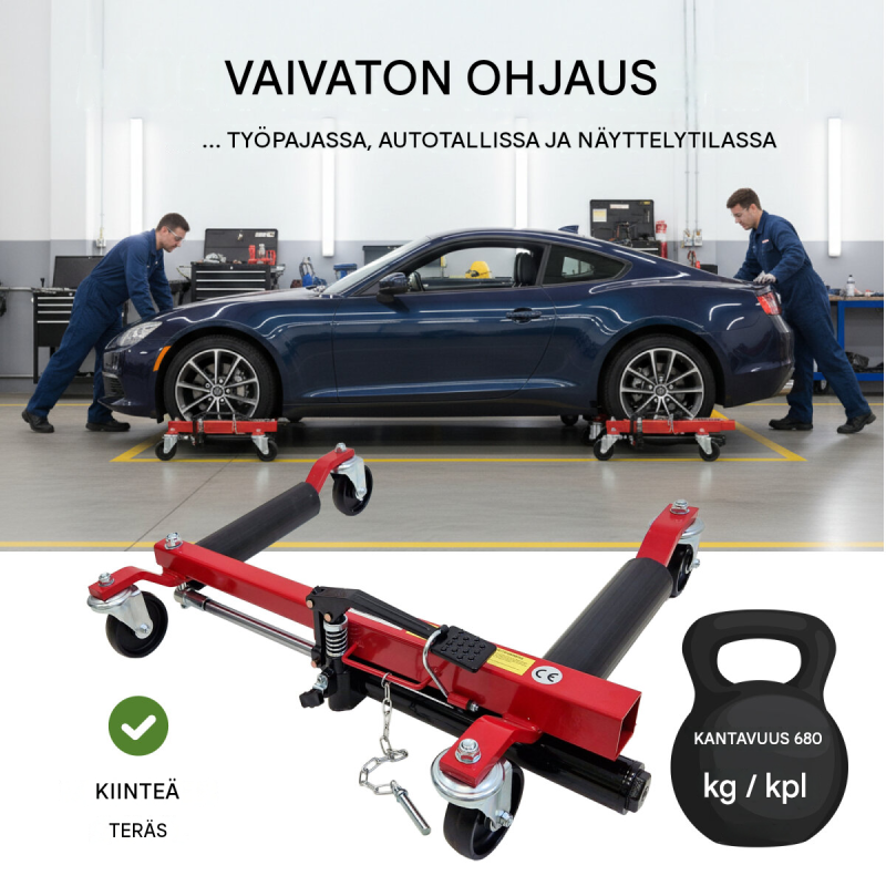 TRUTZHOLM hydraulinen auton siirtolaite 680 kg, renkaan leveys enintään 30 cm