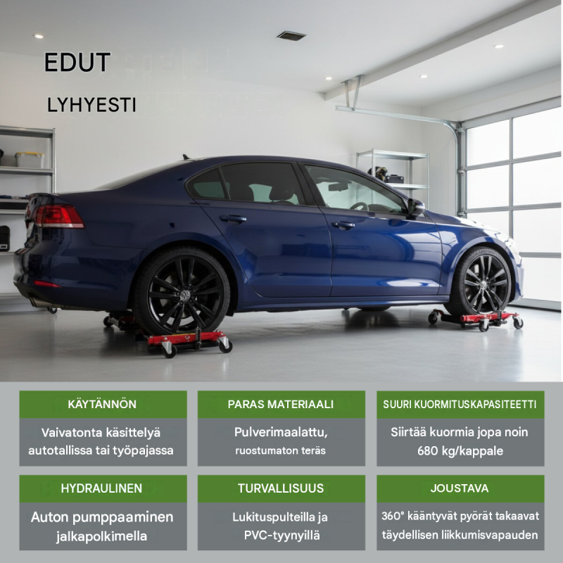 TRUTZHOLM hydraulinen auton siirtolaite 680 kg, renkaan leveys enintään 30 cm